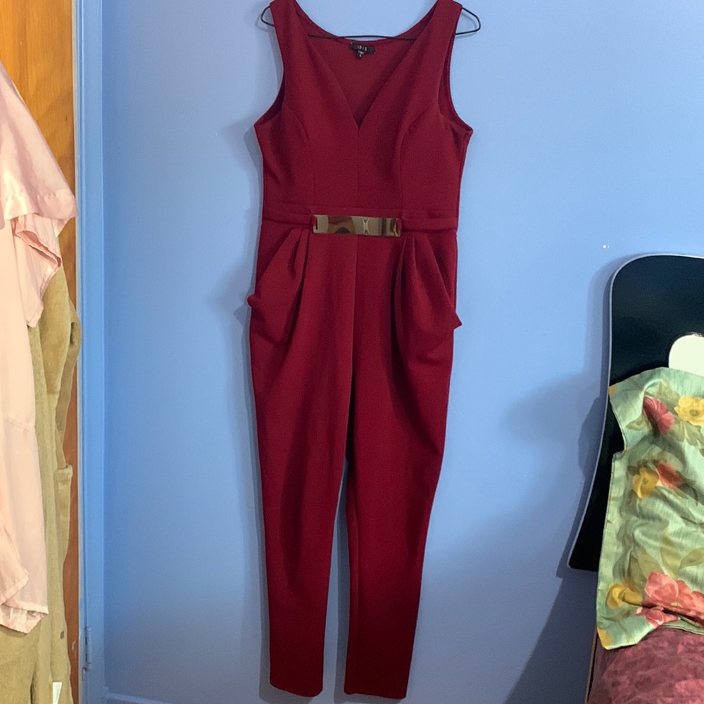 Dark red jumpsuit for business woman